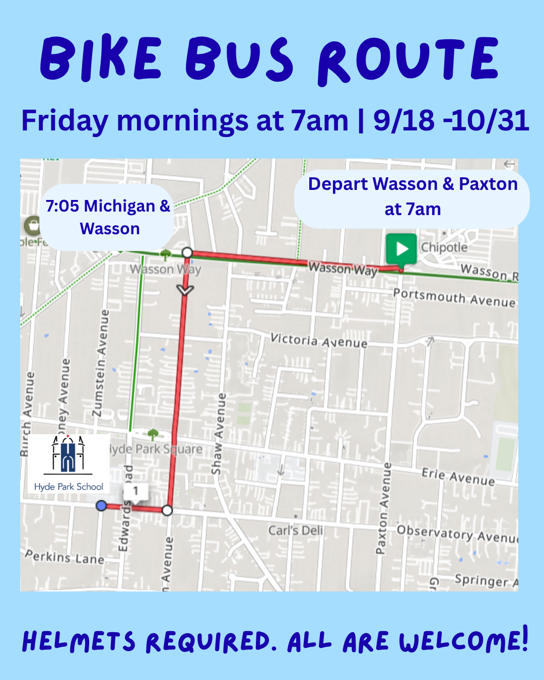Hyde Park School Bike Bus route map